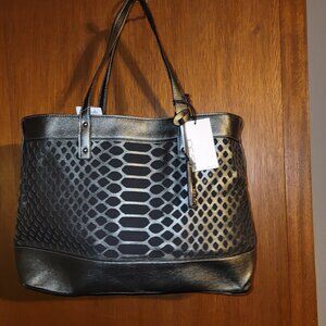 JOE'S JEANS Silver Gray & Black Bag Mesh Large Purse Addison Pewter